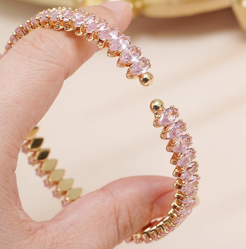 Wovanoo Rhinestone Cuff Bracelet Cubic Zirconia Tennis Bracelets Open Adjustable Elastic Bangle for Women - Image 5